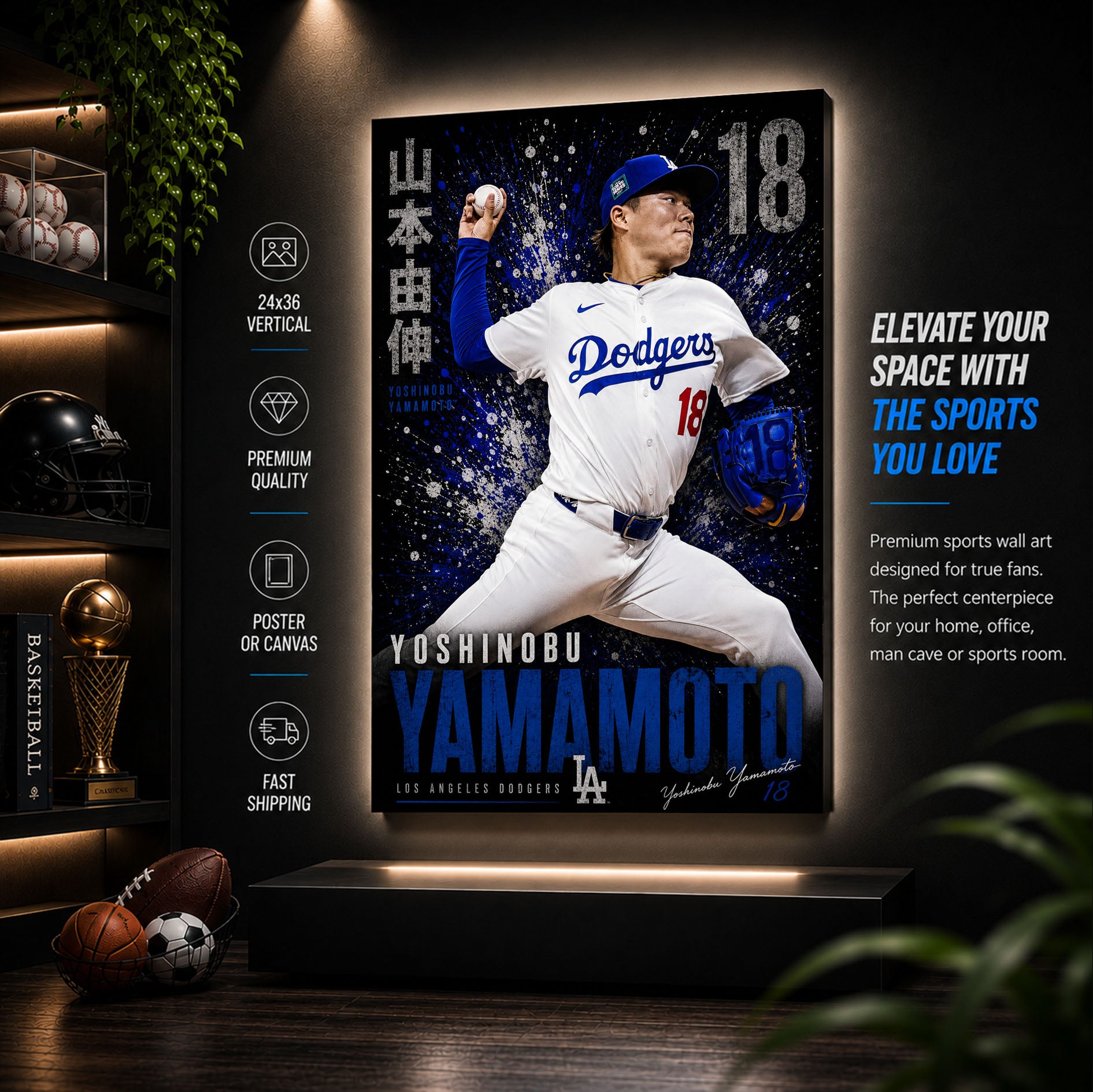 Yoshinobu Yamamoto Dodgers Poster or Canvas Wall Art