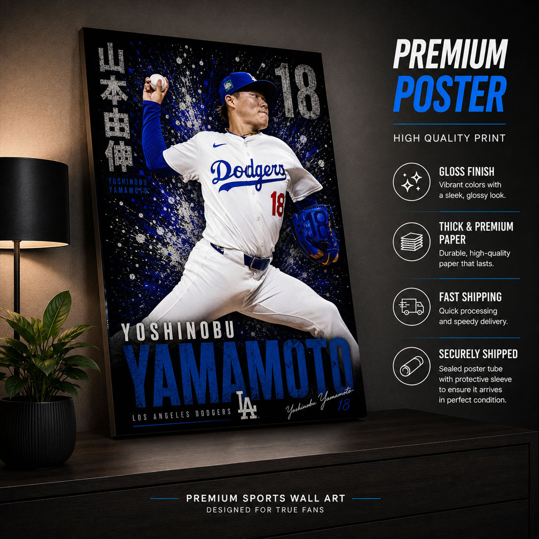 Yoshinobu Yamamoto Dodgers Poster or Canvas Wall Art