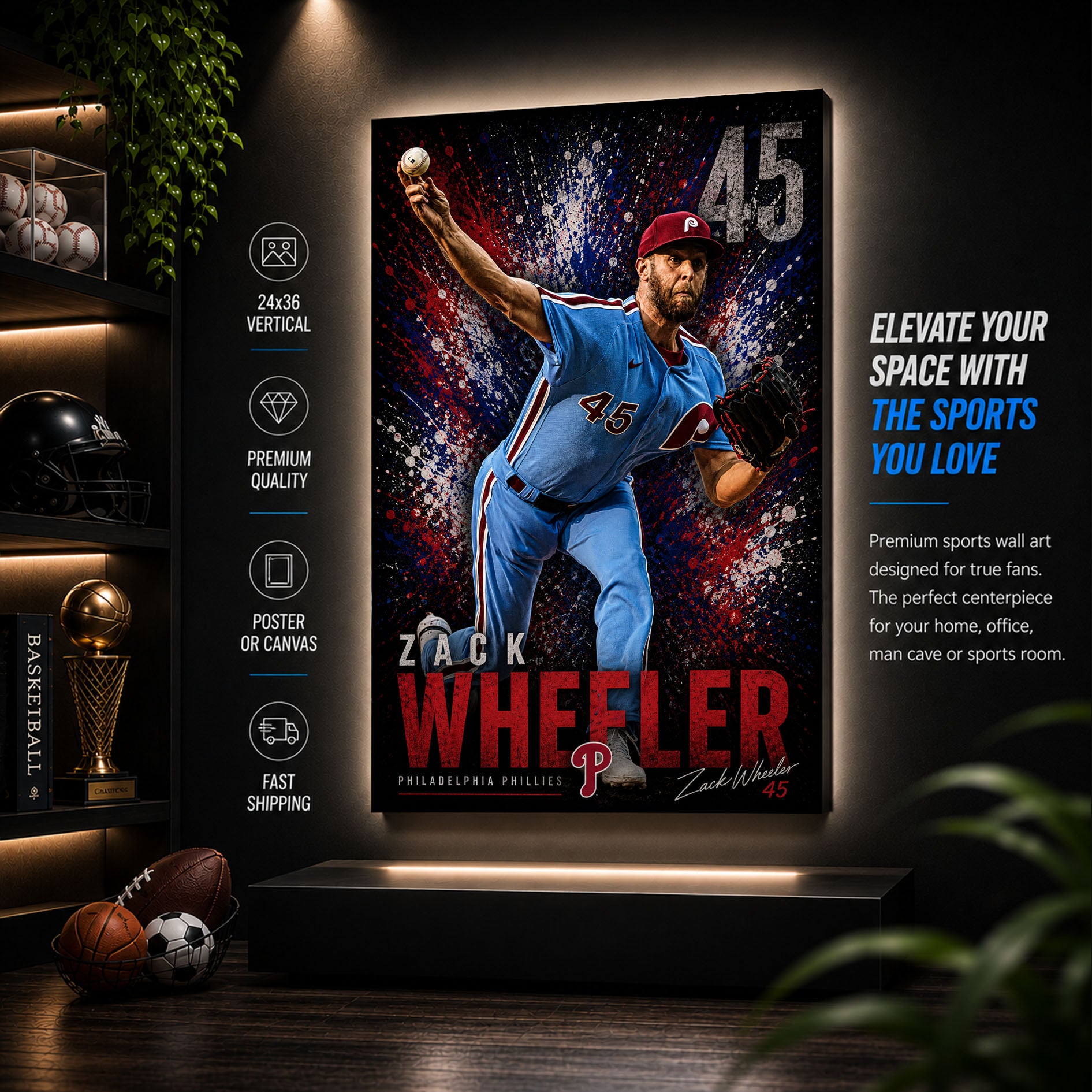 Zack Wheeler Phillies Poster or Canvas Wall Art